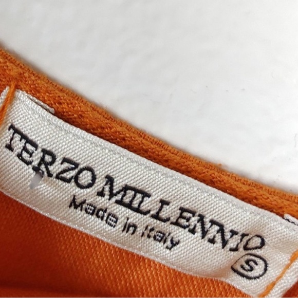 Terzo Millennio S Linen Top SS Short/Long Orange Scoop Neck - Picture 4 of 4